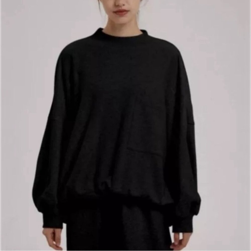 Nap Lounge Sweatshirt Cotton Terry Oversized Pullover Cotton Comfy Black XL